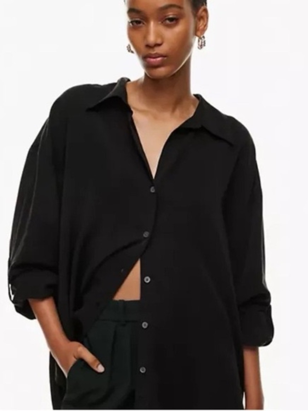 Babaton Black Oversized Button-Down Shirt